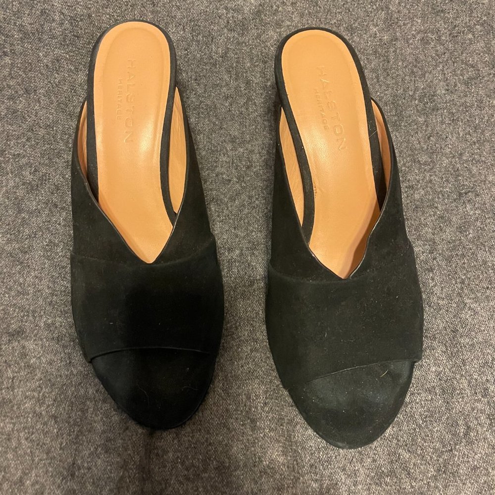 Halston Heritage Black Suede Sandals - Picture 3 of 8